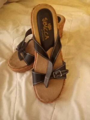 Sandalias Sbicca para mujer talla 9 plataforma de corcho cuña sin cordones tanga y hebilla nuevas con etiquetas Foto 1 de 4