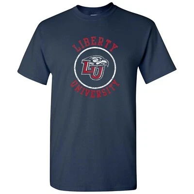 Camiseta Liberty University Flames Distressed Circle Logo - Azul marino Foto 1 de 4