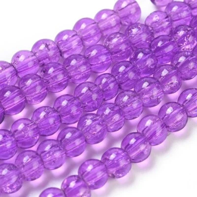 Z  Bead Lot 5  strand 6mm round crackle glass Blue Violet 31 inches JKL - Image 1 of 3