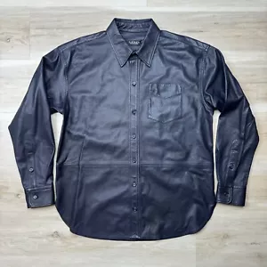 Lauren Ralph Lauren Leather Long Sleeve Button-Up Shirt -Navy- Size Medium -$495 - Picture 1 of 9