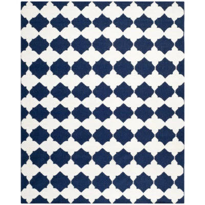 SAFAVIEH Dhurries DHU624D Handwoven Navy / Ivory Rug - Image 1 of 4