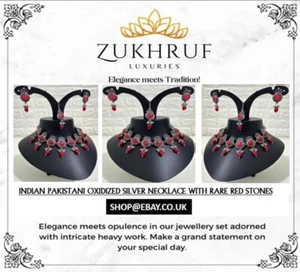 Indische pakistanische oxidierte Halskette Set Choker in roten Perlen Hochzeit Bollywood - Bild 1 von 17
