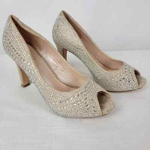 DE BLOSSOM COLLECTION Womens Silver Open Toe Jeweled Pumps Size 7 Weddings Prom - Picture 1 of 12