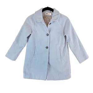 H&M Coat Girls Size 7-8Y Light Blue Bow Button Down Collared Lined - Picture 1 of 4