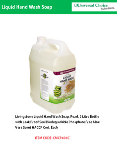 Livingstone Liquid Hand Wash Soap, Pearl, 5 Litre Bottle with Leak Proof Seal B