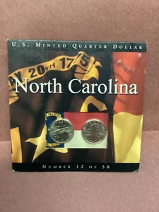 Par P D State Quarter North Carolina 2001 BU en un certificado de autenticidad titular de la historia - Imagen 1 de 1