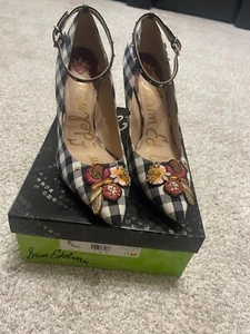 Sam Edelman Women's Hermione Blk/White Ginghm Pump - Picture 1 of 5