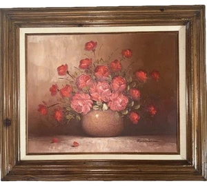 Vintage Francoise Red Roses Still Life Oil Painting on Canvas 27”x 23” - Picture 1 of 15