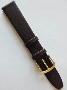 18 mm / lang - dunkelbraunes Glattleder Uhrenarmband - (goldene Schließe / mit Stiften ) - Bild 1 von 3