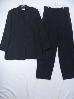 LIZ CLAIBORNE 女式 14 码裤子套装黑色串珠优雅 Vntg 正装 — 第 1/4 张图片