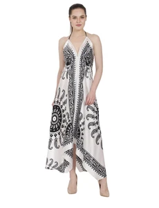 Vestido Halter Boho Advance Apparels Blanco Negro Pañuelo Paisley Maxi Talla Única - Imagen 1 de 9