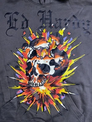 VTG Ed Hardy Hoodie Men's MEDIUM Exploding Skull Graphic Hooded Sweatshirt Y2K - Image 1 of 4