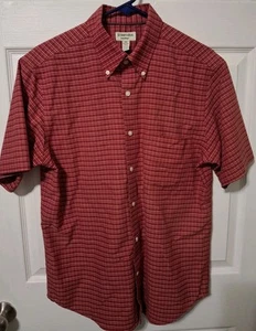 St. Johns Bay Medium Red Plaid Iron Free Button Down Short Sleeve Shirt - Picture 1 of 3