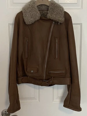 Jaqueta de couro de carneiro Brunello Cucinelli forrada de shearling Moto tamanho 42 - Imagem 1 de 4