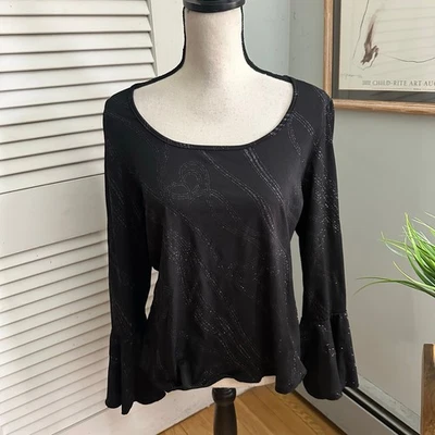 Vintage DECAF Womens Top XL Black Metallic Bell Sleeve Witchy Vamp Fairy Grunge - image 1 of 4