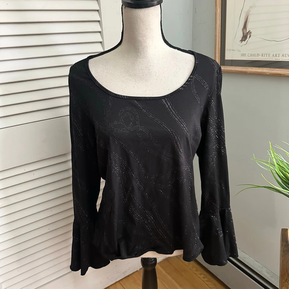 Top vintage DECAF para mujer XL negro metálico manga campana bruja vampiro hada grunge Foto 1 de 4