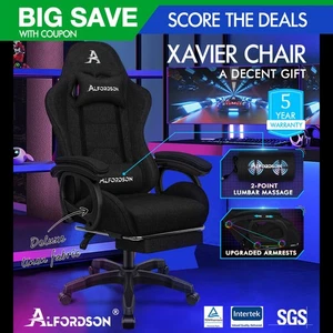 ALFORDSON Gaming Chair Office Massage Computer Racing Fabric Seat Footrest - Picture 1 of 12