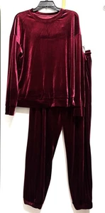 Burgundy Velour 2 pc Loungewear Top & Pants Size Large - Picture 1 of 4