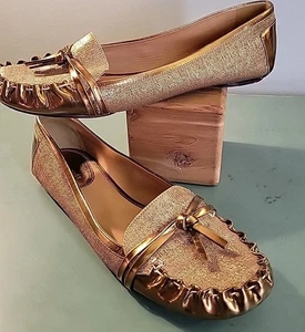 Kate Spade Gold Leather Loafers Womens Size 9 M Made In Brazil - Picture 1 of 13