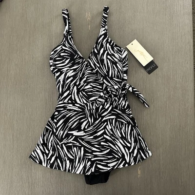 Profile by Gottex Black Swan V Neck Swimdress - 1 Piece Tie Knot NWT $148 - Image 1 of 4