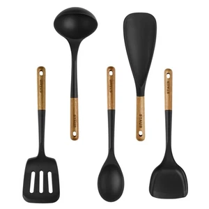 Silicone with Wood Handle 5-pc Cooking Utensil Set - Picture 1 of 4