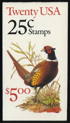 US #BK159-Pl. A3222  25¢ Pheasant booklet red removed from sky 2 panes #2283c NH - Image 1 of 2