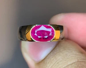 Gold Plated Ruby Ring, Natural Ruby 925 Sterling Silver Yaqoot Ring For Men - Picture 1 of 3