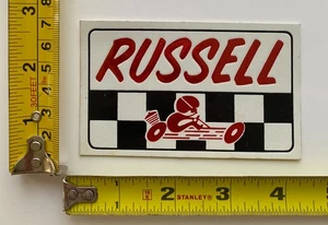 Russell Race Car Checker Flag Vintage Sticker 1970s Original Hot Rod Racing Red - Picture 1 of 2