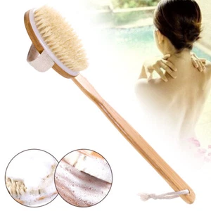 Bath Brush Body Brushing Back Scrubber With Long Wooden Handle Bristle)( - Picture 1 of 10