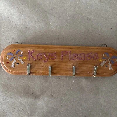 "Llavero vintage pintado hecho a mano madera 10x2,5"" 4 ganchos llaves Cottagecore por favor" Foto 1 de 4