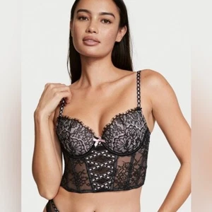SDD Victoria’s Secret Dream Angels Sujetador Forrado Bustier Negro Rosa - Imagen 1 de 6