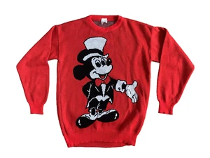 Vintage 1987 Rare Walt Disney Mickey Mouse Red Knit Jumper Sweater MEDIUM VGC - Picture 1 of 14