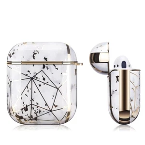 Apple AirPods Marble Gold Case Shockproof Cover Luxury w/ Holder (WHITE) - Picture 1 of 13
