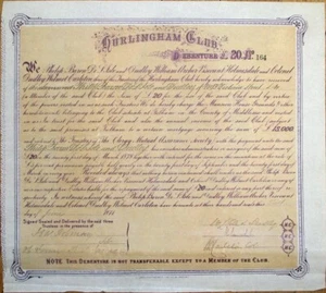 Hurlingham Club - Fulham, London 1874 Bond Certificate/Debenture - England, UK - Picture 1 of 1