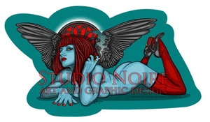 Sexy Smoking Angel Lowbrow Art Pinup Girl Large Vinyl Sticker - Picture 1 of 2