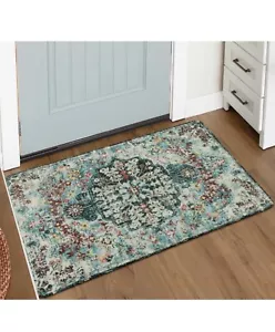 Lahome Bohemian Floral Medallion Area Rug 2X3 Oriental Distressed Small Bath Rug - Picture 1 of 4