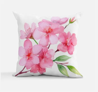 Hermoso Cojín Almohada Rosa Flor de Cerezo 12x12" 16x16" 24x24" Poliéster Foto 1 de 4