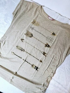 SJS Women's Beige Rayon Blend Short Sleeve Tunic w/Ruched Side Seams - Size L - Picture 1 of 6