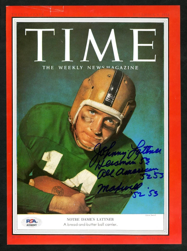 Johnny Lattner SIGNED 8x10 Photo + Heisman '53 Notre Dame PSA/DNA AUTOGRAPHED - Image 1 of 1