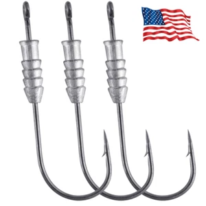 20pcs Fishing Weighted Worm Hooks For Soft Plastics Lures Jig Leaded Hooks - Picture 1 of 11