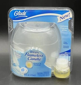 Glade Wisp Flameless Candle Starter Kit Clean Linen Glass Holder Flicker Glow - Picture 1 of 5