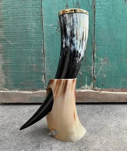 Horn Mugs Drinking Medieval Handmade Viking Cup with Stand Vintage Home Decor - Picture 1 of 4