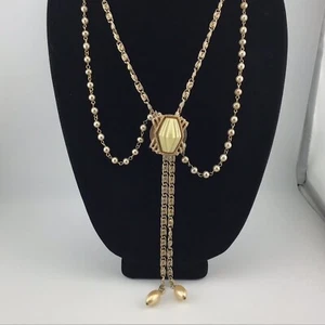 Vtg Necklace Lariat GoldT Victorian Look Gorgeous Fashion Chic Some Age Wear 21” - Picture 1 of 6