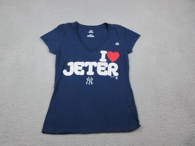 Camisa New York Yankees Mujer Pequeña Azul Derek Jeter MLB Béisbol Majestuosa Foto 1 de 4