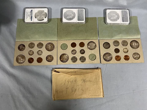 1949 PDS ALL ORIGINAL Double Mint Set 28 Coin TONED in ORIGINAL ENVELOPE Cover