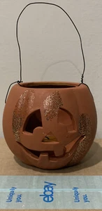 Clay Tea Light Candle Holder - Halloween - Jack-O-Lantern - Hang Or Table Top - Picture 1 of 4