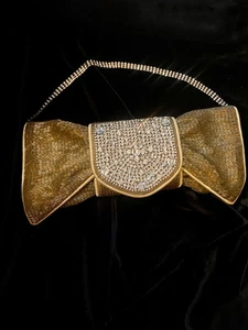 Vintage Gold Perlen Strass Schleife Clutch Abend Schultertasche Cocktail Handtasche - Bild 1 von 11