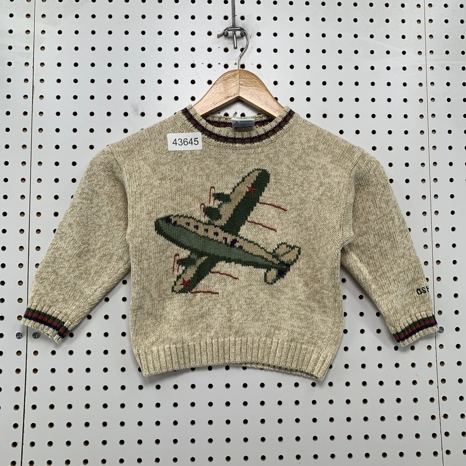 Suéter de malha vintage OshKosh B'gosh avião meninos 4T crianças marrom - Imagem 1 de 4
