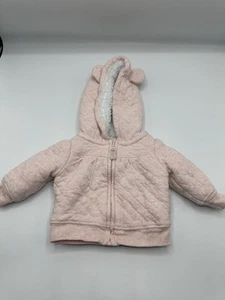 Baby Hooded Pink Knit Jacket With Bear Ears & Sherpa Lining By Carters - Picture 1 of 3