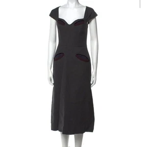 Prada Designer Vintage Gray Sweetheart Neck Wool Midi Pencil Dress Sz 46/Lg/14 - Picture 1 of 14